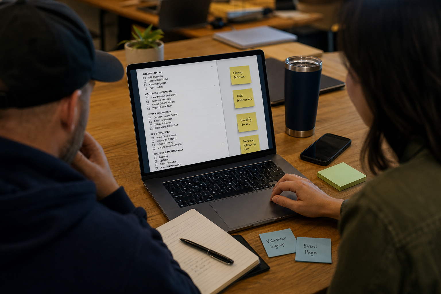 Digital readiness planning session with a veteran-focused workspace.