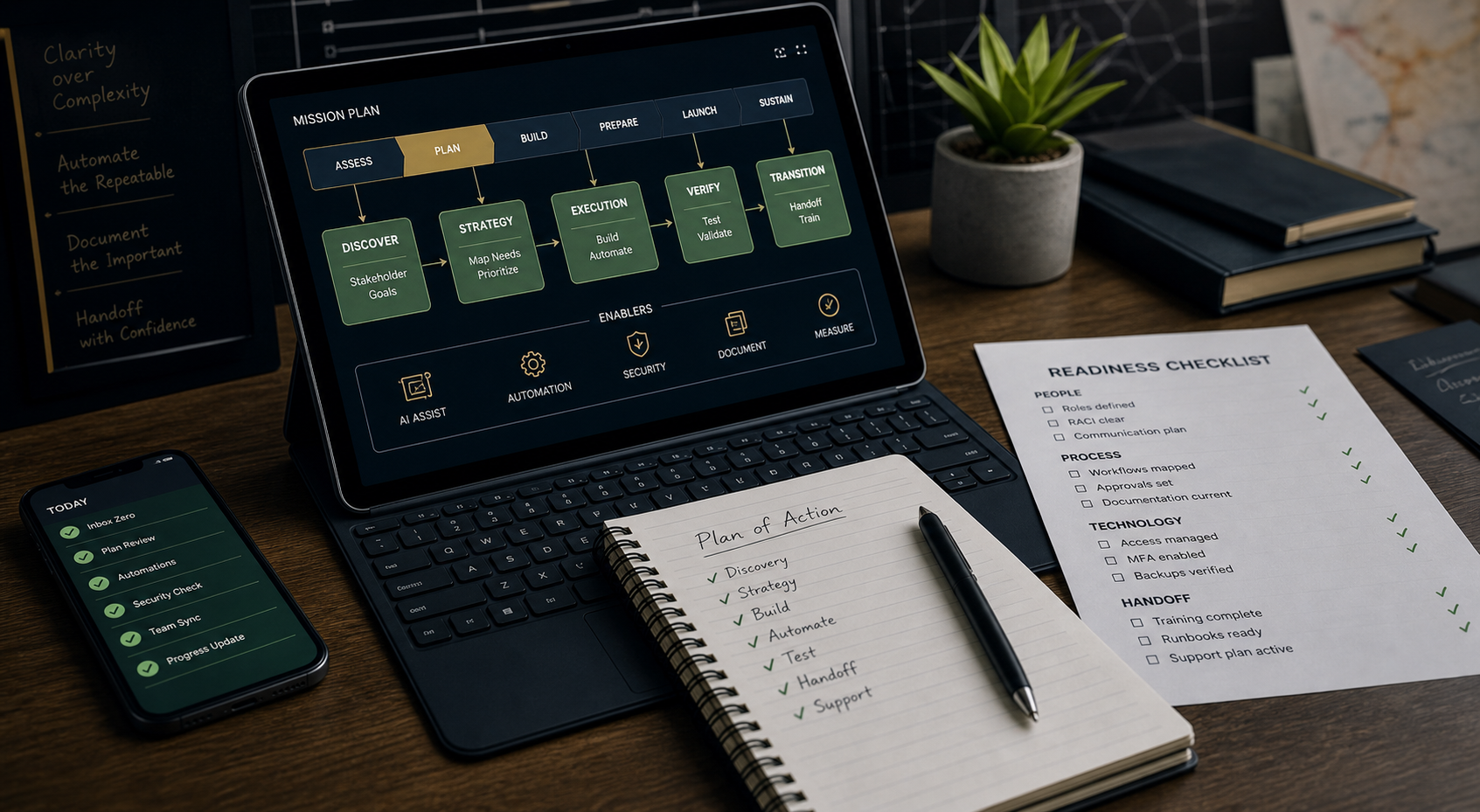 Mission planning workspace for digital readiness and support operations.